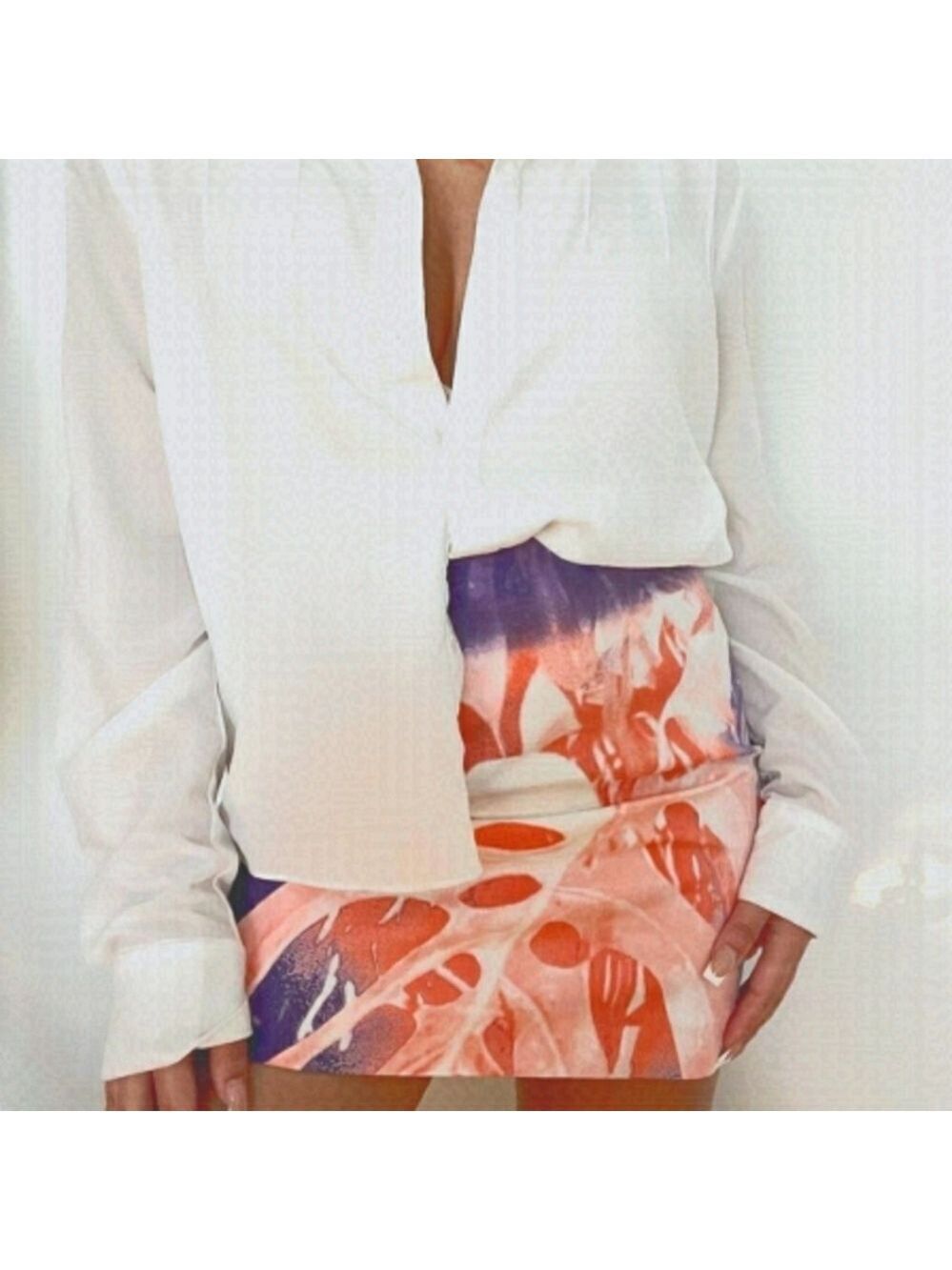RW & CO Pink & Purple Floral Palm Print Cotton Blend Mini Skirt Size 2